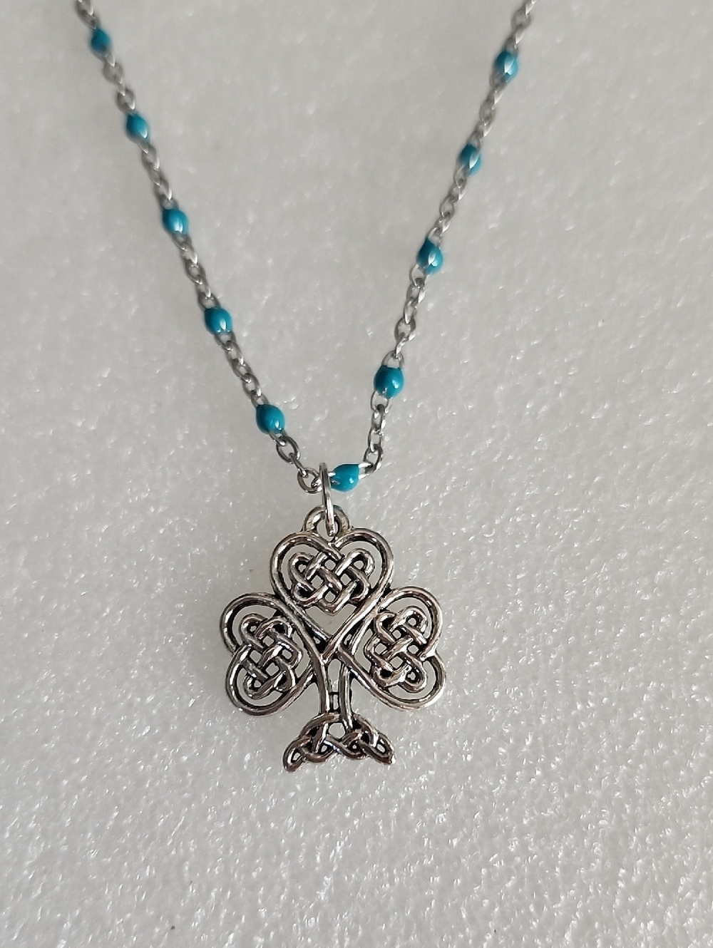 Hand Crafted Silver Celtic Tree Pendant Necklace with Turquoise Beads